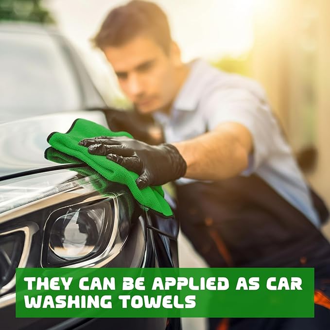 Tallew 50 Pcs Microfiber Towels 16 Inch x 16 Inch Microfiber Cloth Car Drying Towels for Cars Washing Polishing Office Windows Cleaning Household Supplies (Green,Gray)