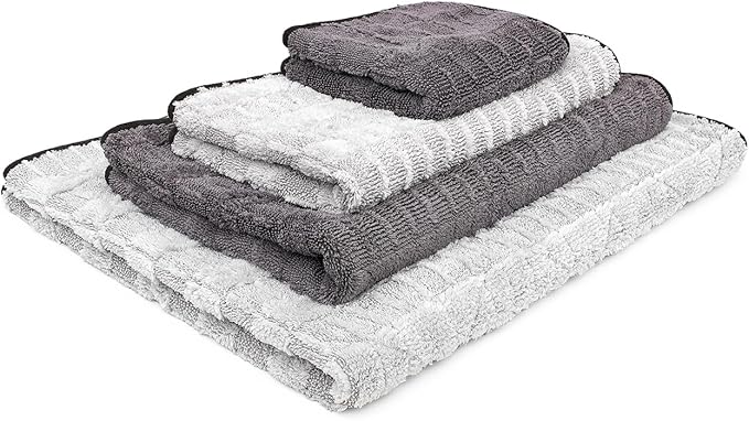 The Rag Company Gauntlet Car Drying Towel - 70/30 Korean Microfiber, Dries Faster Without Scratching, 900gsm, 15x24 inches, Ice Grey/Grey, 2-Pack