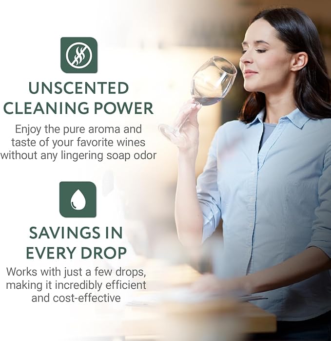 IMPRESA Concentrated Liquid Wine Glass Cleaner - 8 Fl Oz, Unscented Streak-Free Water Spot Removal & Cloudy Glassware Cleaner - Unscented Odor-Free Cleaning & Wine Glass Soap