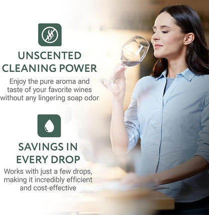 IMPRESA Concentrated Liquid Wine Glass Cleaner - 8 Fl Oz, Unscented Streak-Free Water Spot Removal & Cloudy Glassware Cleaner - Unscented Odor-Free Cleaning & Wine Glass Soap
