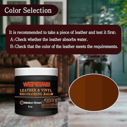 WERBME Leather Recoloring Balm & Color Restorer - Multipurpose Dye & Paint for Faded Leather Couches, Car Seats, Shoes | Fix Scratches on Clothing, Furniture & Accessories(Medium Brown)
