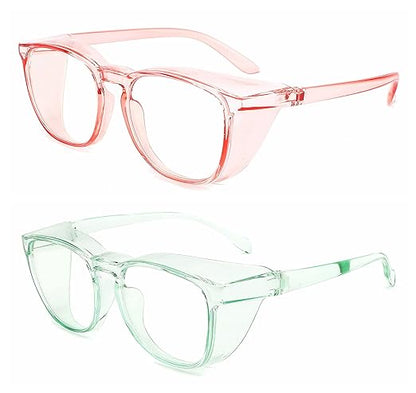 Alsenor Safety Glasses Anti Fog Goggles Protective Eyewear Blue Light Blocking Anti Dust UV Protection Glasses For Men Women (2 Pack (Pink + Jade))