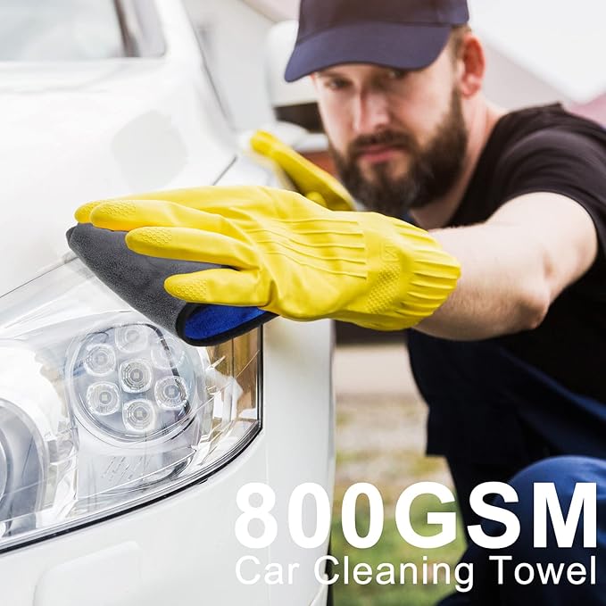 Nuenen 20 Count Microfiber Cleaning Towels for Cars 800 GSM Thick Plush Microfiber Cleaning Cloth Dusting Cloth Auto Detailing Absorbent Towels for Car Kitchen Window, 15.75 Inch(Grey and Blue)