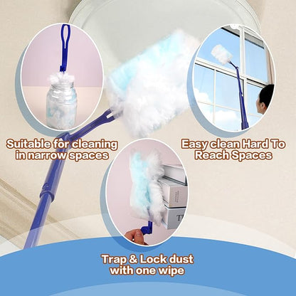 180° Dusters Multi Surface Duster Refills Kit Extender Handle (1 Long Handle to + 1 Short Handle + 15 Duster Refill)
