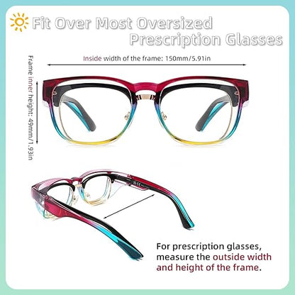 Alsenor Safety Glasses Anti Fog Goggles Fit Over Prescription Eyewear For ANSI Z87.1 Certified Oversized Eyeglasses For Men Women (Oversized-Rainbow)