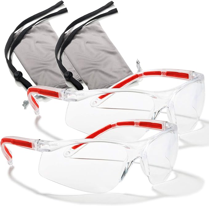 Clear Eye Protection Safety Glasses - Comfort Eyewear with Our Superlite, Super Clear Lens Technology (2 Clear Pair, 2 Cases, 2 Neck Cords)…
