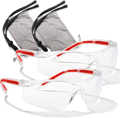 Clear Eye Protection Safety Glasses - Comfort Eyewear with Our Superlite, Super Clear Lens Technology (2 Clear Pair, 2 Cases, 2 Neck Cords)…