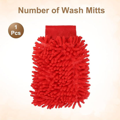 HARFINGTON Chenille Microfiber Car Wash Mitts 9.8" x 7.9" Scratch Free Wash Gloves Absorbent Double Sided Plush Cleaning Drying Mitts for Car Washing Home Red