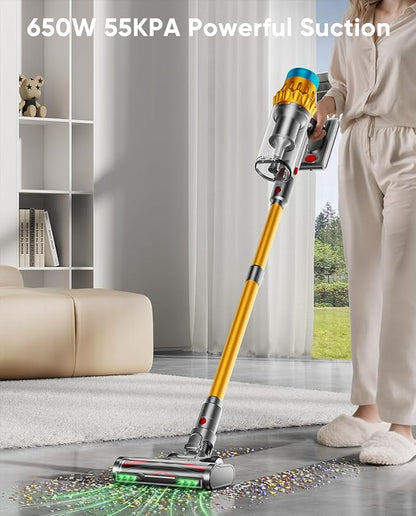 Cordless Vacuum Cleaner, 600W/50KPA, Max 70 Mins Runtime, Self-Standing Vacuum Cleaners for Home, Anti-Tangle Stick Vacuum, Smart Display Vacuum Cordless with 1.8L Cup for Pet Hair/Carpet (Gold)