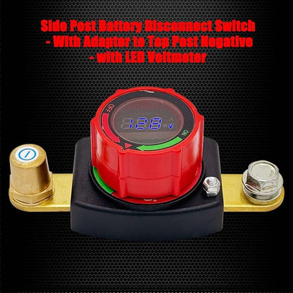 Ampper Battery Disconnect Switch with Voltmeter, 12-48V Battery Cut Off ON/Off Shut Off Switch W/Adapter for Car, RV and More (Side to Top, Negative)