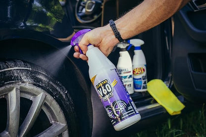Sisbrill Essential Car Cleaning Kit – Rim Cleaner, All-Purpose Interior & Exterior Detailer, Leather & Plastic Conditioner – Complete Auto Detailing Trio with Microfiber Towel