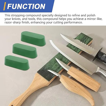 SCOTTCHEN Stropping Compound, 7.4 Oz. Fine Green Buffing Polishing Compound, Leather Strop Compound, Honing Compound for Knife Polishing-3Pack