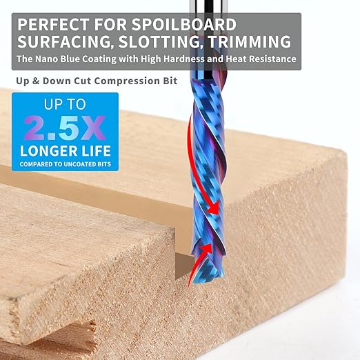 EANOSIC Compression Spiral Router Bit 1/2 Inch Shank, Extra Long 5 Inch Overall Length, 3 Inch Cutting Length, UP&Down CNC Router Bits for Woodworking Milling Slot Mortise