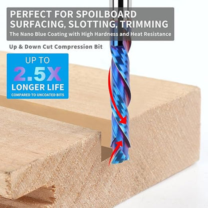 EANOSIC Compression Spiral Router Bit 1/2 Inch Shank, Extra Long 5 Inch Overall Length, 3 Inch Cutting Length, UP&Down CNC Router Bits for Woodworking Milling Slot Mortise