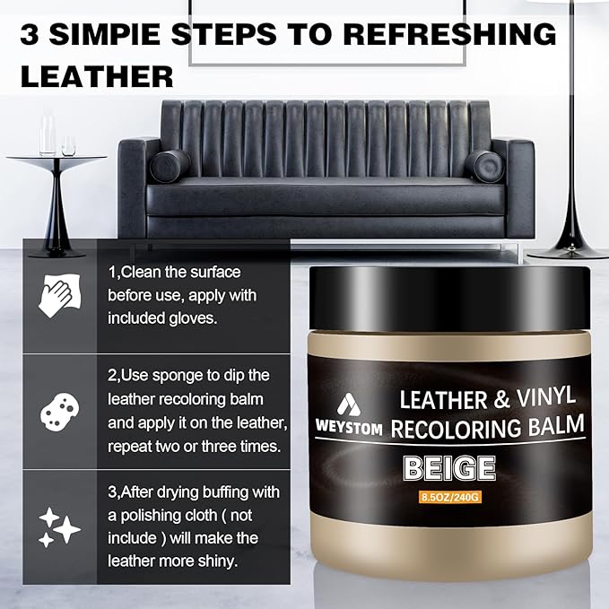 Leather Recoloring Balm - Beige Leather Repair Kit for Furniture, Dye, Recolor, Renew, Repair & Restore Aged, Faded, Cracked, Peeling and Scuffed
