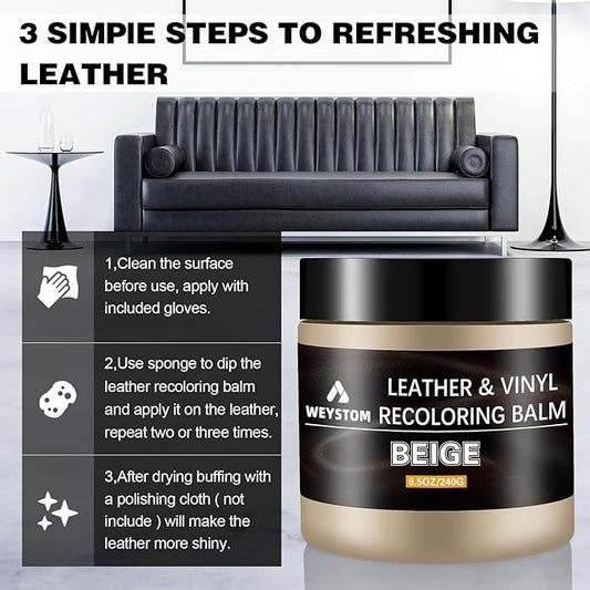 Leather Recoloring Balm - Beige Leather Repair Kit for Furniture, Dye, Recolor, Renew, Repair & Restore Aged, Faded, Cracked, Peeling and Scuffed