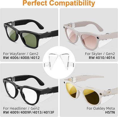 HiBloks Safety Glasses Side Shields for Ray-Ban Meta Wayfarer/Skyler/Headliner & Oakley Meta HSTN Smart Glasses Accessories, Durable & Anti-Slide, Lightweight Comfort Fit for Secure Wear (Transparent)