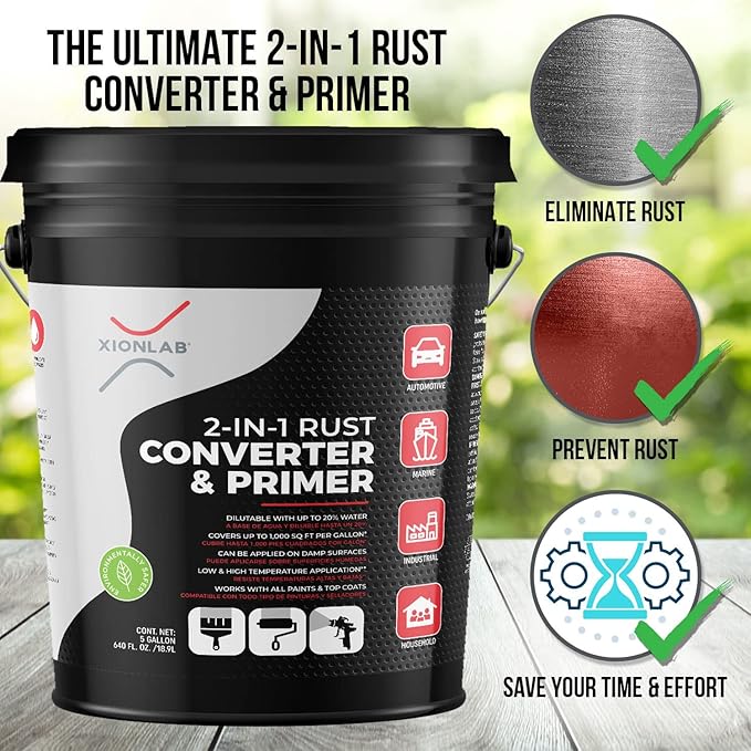 2-in-1 Rust Converter & Metal Primer, Black Rust Inhibitor Paint for Metal, Automotive Rust Reformer, Industrial Grade Water Based, Heat Resistance & UV Resistant. Made in the USA. As Low As ~$0.12 Per Sqft*