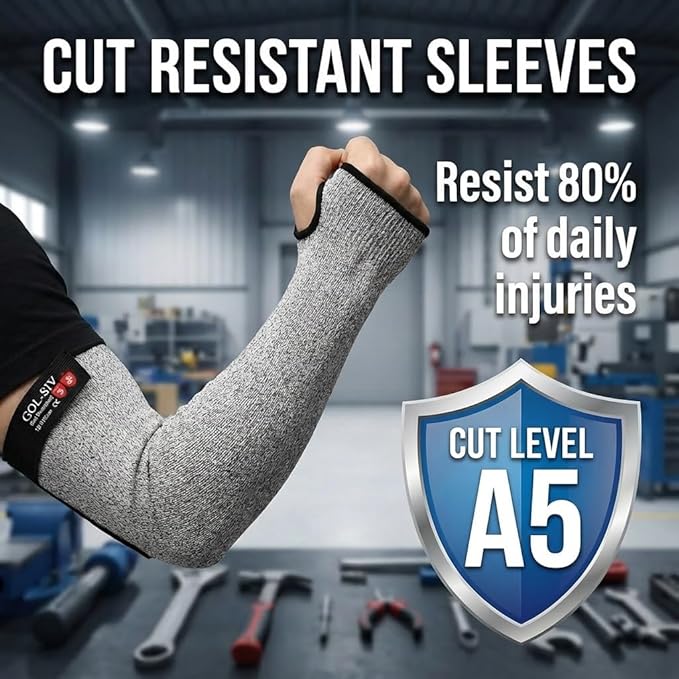 GOL-SIV Cut Resistant Sleeves With Thumb Hole, Arm Protectors For Thin Skin And Bruising, Gardening Sleeves For Women, Men, Elderly (17.7in, Grey)