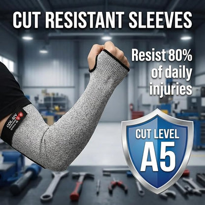 GOL-SIV Cut Resistant Sleeves With Thumb Hole, Arm Protectors For Thin Skin And Bruising, Gardening Sleeves For Women, Men, Elderly (17.7in, Grey)