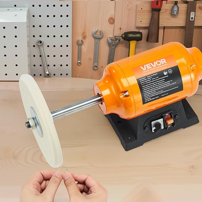 VEVOR 1/2HP Bench Buffer Polisher, 8-inch Bench Polishing Buffing Machine, 1725RPM/3450RPM Dual Speed Benchtop Polisher with 2PCS Cotton Wheels & Cast Iron Base for Metal, Jewelry, Wood Polishing