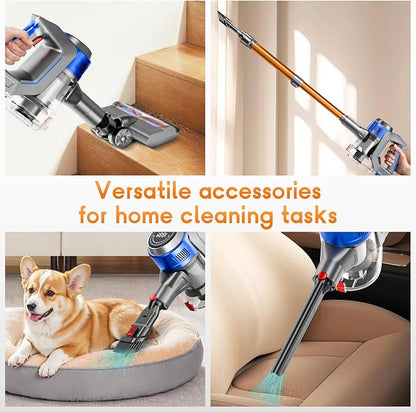 BSNAW Cordless Stick Vacuum Cleaner - Rechargeable, Powerful Vacuums with Detachable Battery Display, Max 45Mins Runtime, 8 in 1 Handheld Vacuum for Hardfloor & Carpets Pet Hair, 45Kpa Yellow