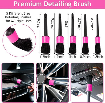 THINKWORK Pink Car Duster Interior Kit, Perfect Car Detailing Brush Kit for Cleaning Windows,Windshield,Dashboard and Air Vents Suitable for All Cars