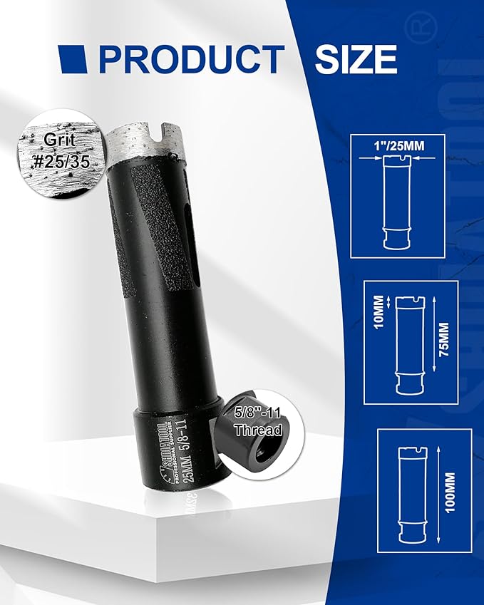 SHDIATOOL Diamond Core Drill Bits 1 Inch for Hard Stone Concrete Marble Granite Brick Laser Welded Dry or Wet Hole Saws 25mm