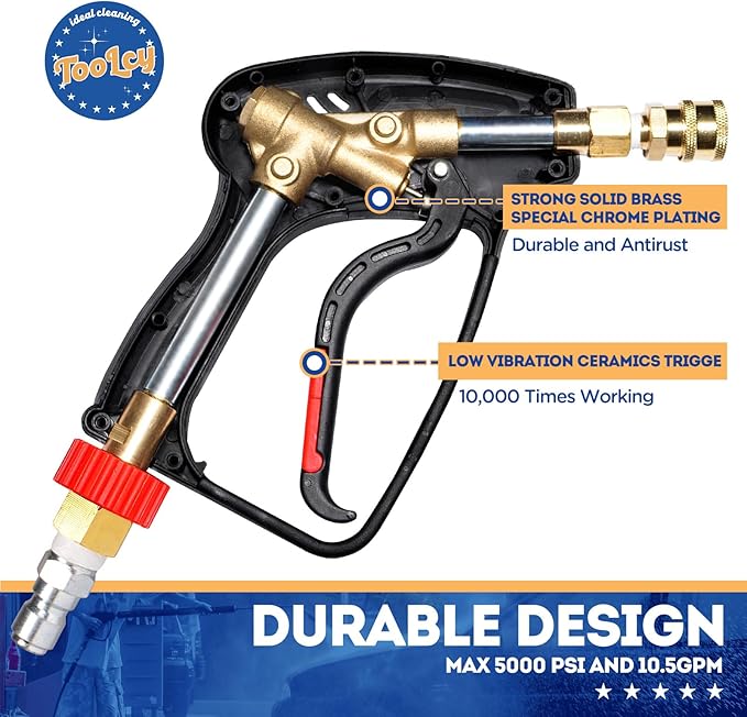 TOOLCY Pressure Washer Short Gun, Commercial 5000 PSI / 10.5 GPM with Nozzle Tips, 3/8" Swivel USA-NPT Thread x Quick Socket, Sturdy Design for Gas Power Washer