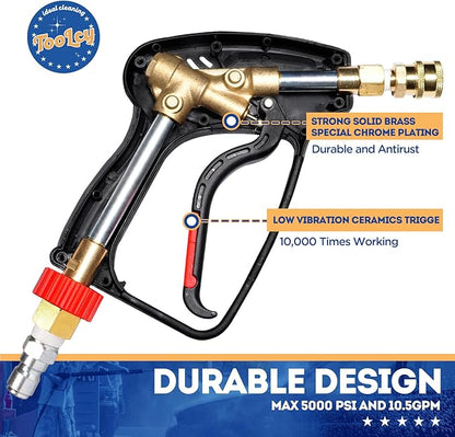 TOOLCY Pressure Washer Short Gun, Commercial 5000 PSI / 10.5 GPM with Nozzle Tips, 3/8" Swivel USA-NPT Thread x Quick Socket, Sturdy Design for Gas Power Washer