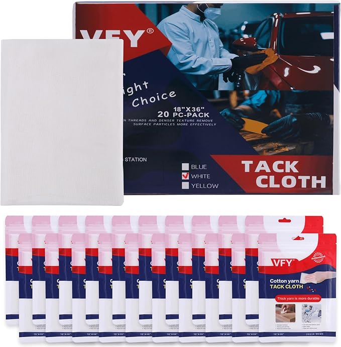 Tack Cloth 20-PC, Individual Wrapping High Tack White, 18"x 36" Size, 20x16 Mesh Tack Rags, Reclosable Zipper Bag, Wax & Silicone Free Anti-Static for Woodworking, Automotive Painting & Sanding