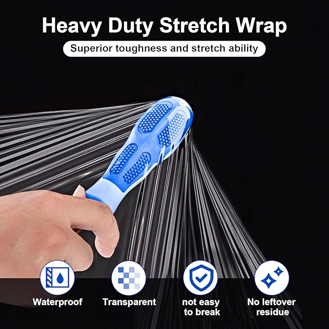 Stretch Film, RAZCC Stretch Wrap Industrial Strength, Shrink Wrap for Pallet Wrap, Heavy Duty Clear Plastic Wrap with Handles, Moving Wrapping Plastic Roll, 15" x 1000 Ft Per Roll, 60 Gauge, 1 Pack