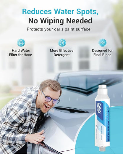 AQUA CREST Inline Water Filter, Dedicated for Car Washing, Window & Yard Cleaning, Effectively Reduce Hard Water Spots, Soften Water, Upgraded Formula, 4 Pack with 2 Hose Protector