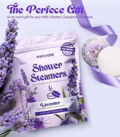 POPCHOSE Shower Steamers Aromatherapy - Christmas Stocking Stuffers for Women & Men,16 Pack Lavender Natural Essential Oils Shower Tablets, Self Care Relaxation & Home SPA, Birthday Gifts for Women