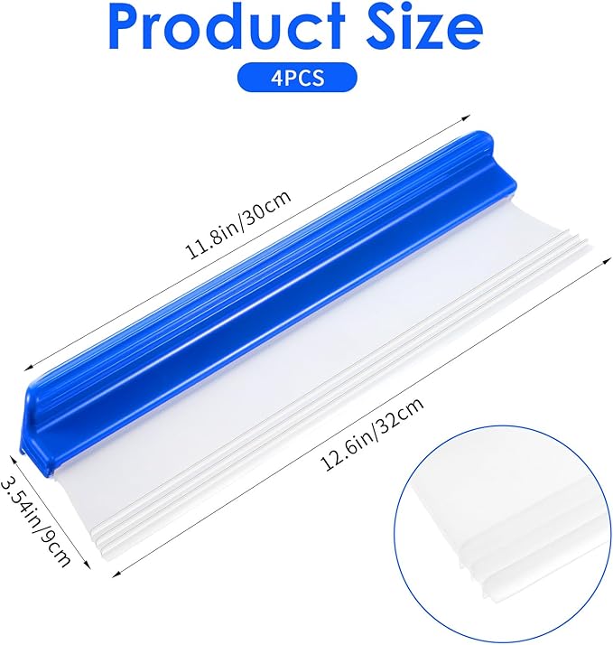 SHENLIU 4 Pack Car Squeegee, 12 inch Flexible Car Water Scraper Tool Silicone Window Squeegee for Cars Window Glass Home Washing & Wiping Glass, Mirror & Shower Doors, Blue