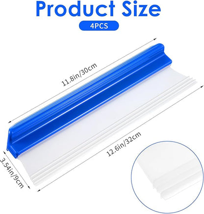 SHENLIU 4 Pack Car Squeegee, 12 inch Flexible Car Water Scraper Tool Silicone Window Squeegee for Cars Window Glass Home Washing & Wiping Glass, Mirror & Shower Doors, Blue