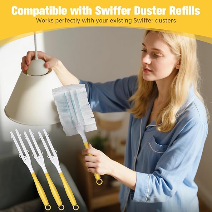 12PCS Replacement Dust Handles Stick Only Compatible with Swiffer Duster Handle Extendable Detachable Wand for Cleaning Car Blinds Furniture Electronics (12, Yellow & White)