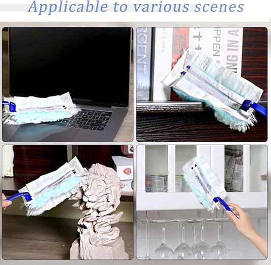 30 Pack Duster Refills Compatible with Swiffer Duster, Heavy Duty Multi Surface Duster Replacement with 1 Extra Handle for Cleaning Furniture, Blinds, Ceiling Fans and Car