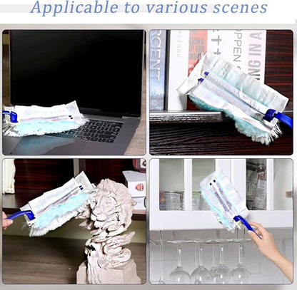 Duster Refills Compatible with Swiffer Duster, Heavy Duty Multi Surface Duster Replacement with 2 Extra Handle for Cleaning Furniture, Blinds, Ceiling Fans and Car (BLue-100Pack)