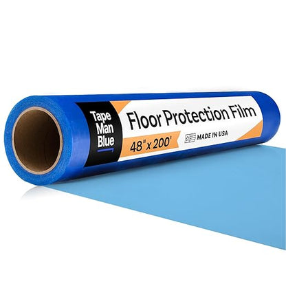 TapeManBlue Floor Protection Film, 48" x 200', Made in USA, Blue Self Adhesive Floor Protector Tape for Moving, Painting and Construction, Temporary Covering to Shield Hardwood, Tile, Hard Surfaces