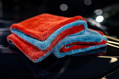 Autofiber Dreadnought Max Triple Layer Microfiber Car Drying Towel, Twist Pile, 1400GSM - Pack of 1, Blue/Red (30 inch x 40 inch)