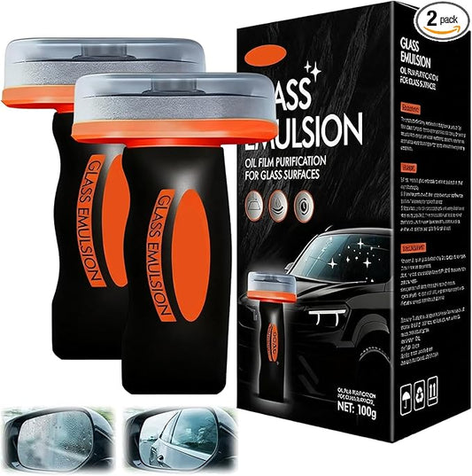 2PC Glass Cleaner,Car Oil Film Cleaner, Q4 Glass Guard,Automotive Oil Film Cleaning Brush for Car Windows,Removes Oil Film & Smudges,Improve Windshield Clarity for Safe Driving