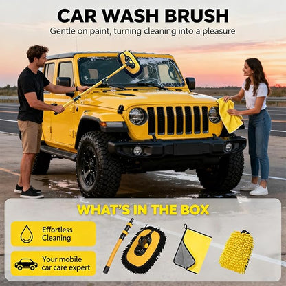 15° Curved Car Cleaning Brush with Telescopic Handle 43" Aluminum Alloy Long Rod Wash Mop for Cleaning RVs, Trucks, Boats