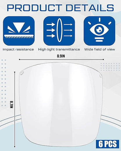 Tellegloww 8 Pcs Safety Face Shield for Grinding and Cutting, Clear Impact Resistant Visor, Full Face Shield Mask with Ratchet Headgear for Grinding, Isolation, Weed Whacking, Industrial Use (Black)
