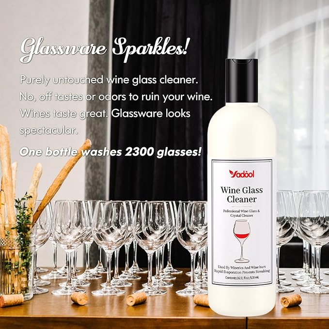 Wine Glass Cleaner and Crystal Cleaning Liquid, Effectively Removers Odors, Grease, Lipstick, Dirt, Residuum, and Fingerprints on Wine Glasses, Leaving Them Crystal Clear and Sparkling - 16.91 Oz