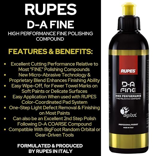 RUPES 5 Pack of High Performance Orbital Polishing Compounds - Includes 250 Milliliter Bottles of D-A Coarse, D-A Fine, UNO Protect, UNO Pure and Uno Advanced