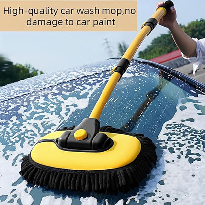 Car Wash Brush with Long Handle, 15°Curved Car Cleaning Brush with Extension Pole Scratch Free, Microfiber Exterior Cleaning Mop Mitt for Washing Roof Truck Camper SUV