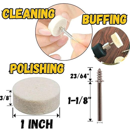 Drilax 1-Inch Polishing & Buffing Wheel Kit for Dremel – 100 Pcs with 2 Mandrels – 50% Thicker Wheels for Jewelry, Metal & Resin Shine