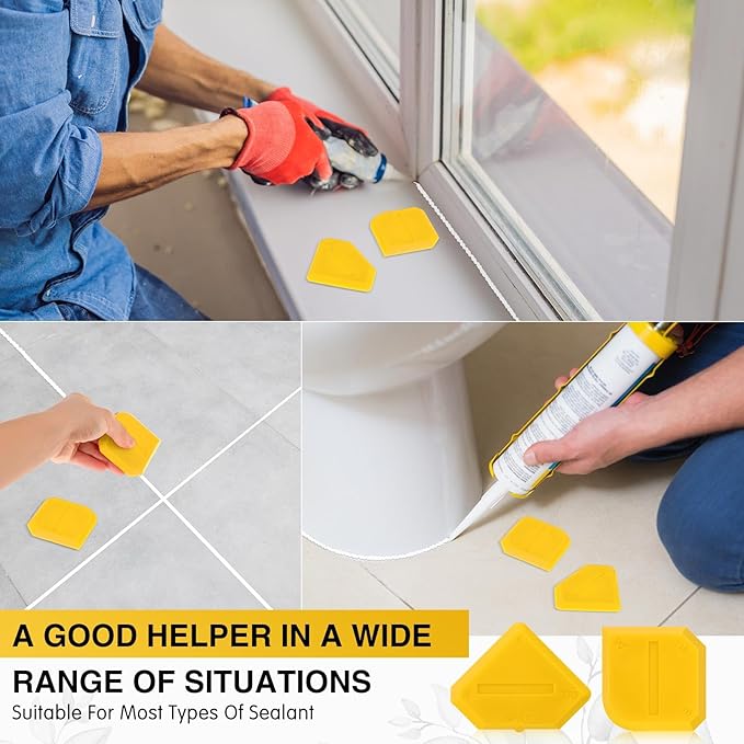 Outus 2 Pieces Caulking Tool Set Silicone Sealant Grout Tool for Kitchen Bathroom Floor Sealant Sealing(Yellow)