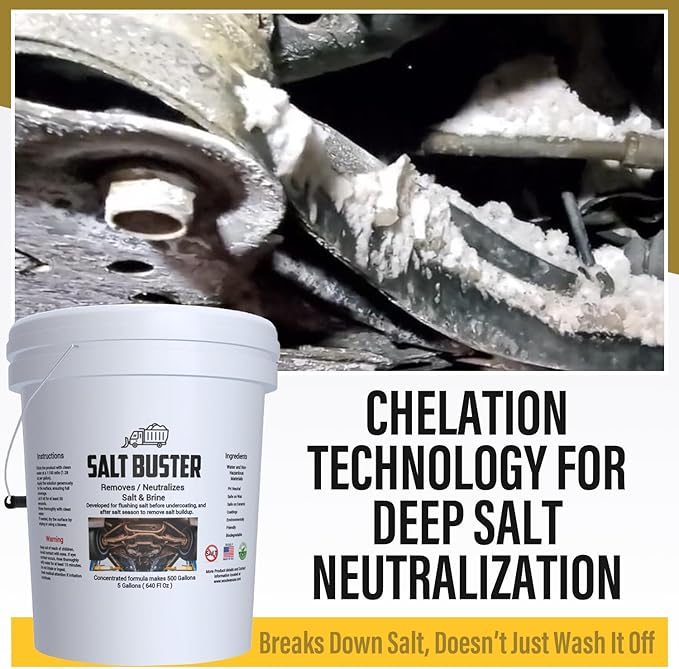 woolwax SALTBUSTER Salt & Brine Remover/Neutralizer for Auto & Trucks, PH Neutral Formula, 5 Gallon Concentrate makes 500 Gallons